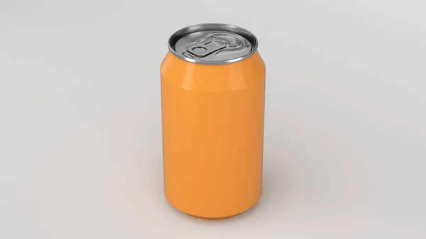 Leere kleine orange Aluminiumsoda kann Attrappe auf weißem Hintergrund — Stockfoto