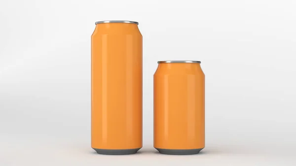 Grande e pequeno refrigerante laranja latas mockup — Fotografia de Stock