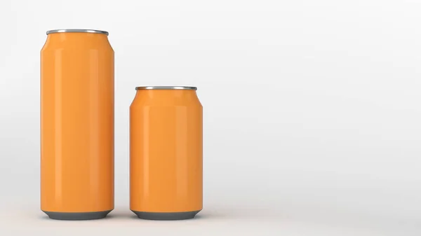 Grande e pequeno refrigerante laranja latas mockup — Fotografia de Stock