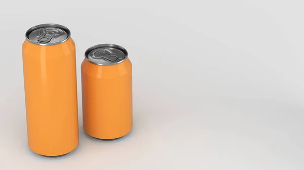 Grandes y pequeños latas de refresco de naranja maqueta — Foto de Stock