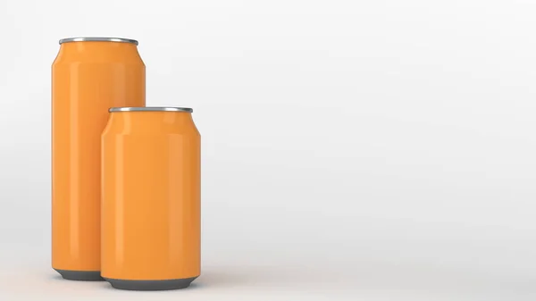 Grandes y pequeños latas de refresco de naranja maqueta —  Fotos de Stock