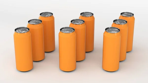 Raw of orange soda cans — Stock Photo, Image