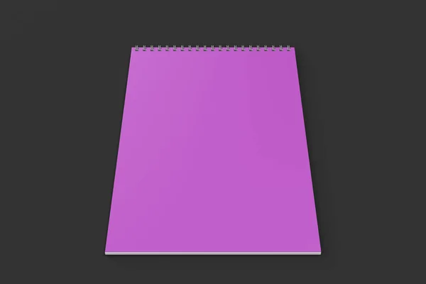 黑色背景上有金属螺旋约束的空白紫色笔记本电脑 — 图库照片