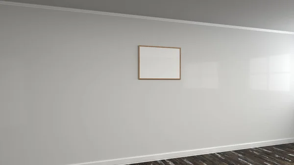 Порожній білий плакат в дерев'яній рамці на стіні — стокове фото