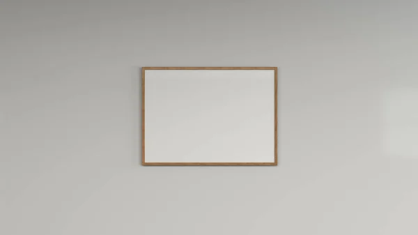Κενή άσπρη αφίσα σε ξύλινο πλαίσιο στον τοίχο — Φωτογραφία Αρχείου