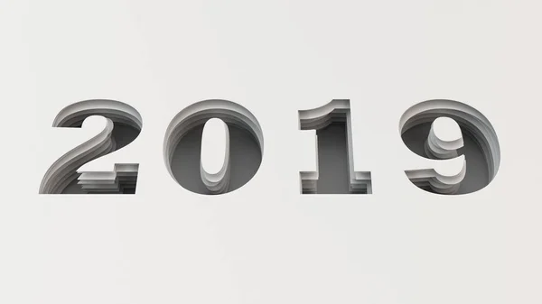 Número 2019 cortado em papel branco — Fotografia de Stock