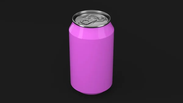 Tomt lilla lila aluminium soda kan mockup på svart bakgrund — Stockfoto