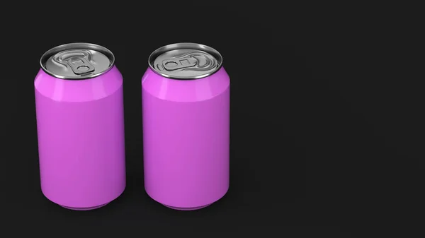 Two small purple aluminum soda cans mockup on black background — Stock Photo, Image