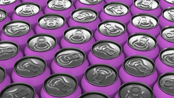 Big purple soda cans on black background