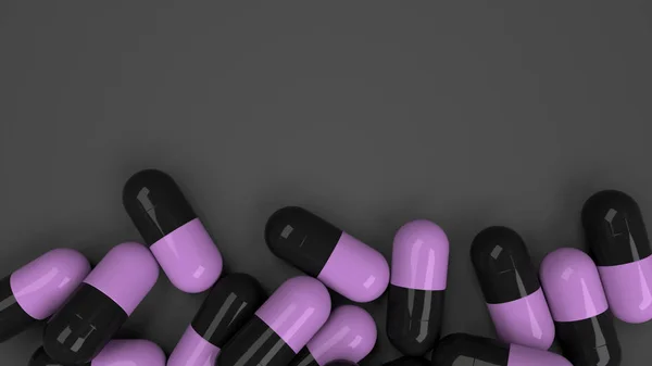 Siyah ve mor ilaç kapsül yığını — Stok fotoğraf