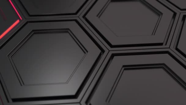 Abstract Technological Background Made Black Hexagons Red Glow Wall Hexagons — Stock Video