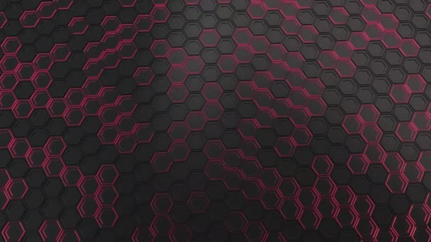 Абстрактный Технологический Фон Черных Шестиугольников Красным Свечением Стена Шестиугольников Рендеринг — стоковое видео