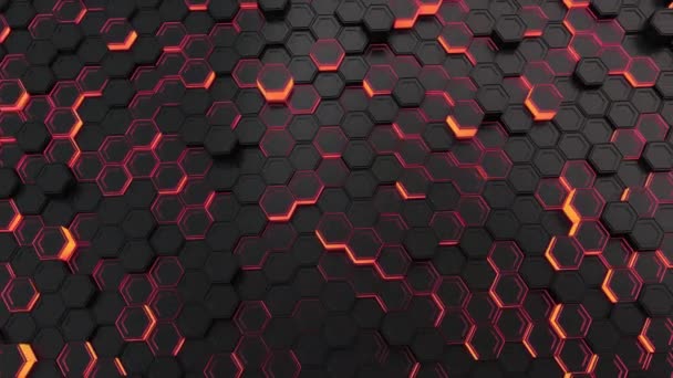 Absztrakt Technológiai Háttér Készült Fekete Hatszög Vörös Izzás Fala Hexagons — Stock videók