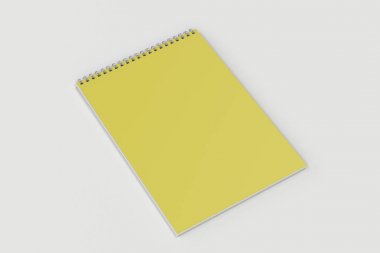 Beyaz adam boş sarı defter metal spiral ile bağlı