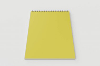 Beyaz adam boş sarı defter metal spiral ile bağlı