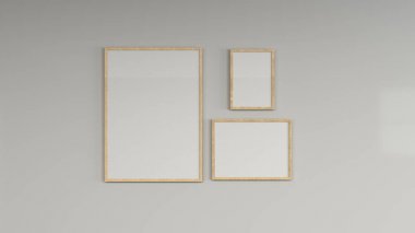 Duvarda ahşap çerçeve boş beyaz poster