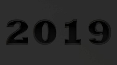 2019 numara siyah kağıt kesti. 2019 yeni yıl işareti. 3D render illüstrasyon