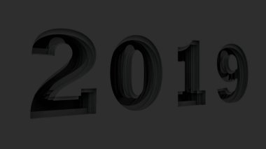 2019 numara siyah kağıt kesti. 2019 yeni yıl işareti. 3D render illüstrasyon