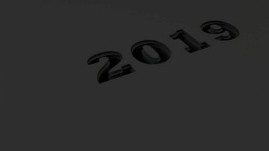 2019 numara siyah kağıt kesti. 2019 yeni yıl işareti. 3D render illüstrasyon