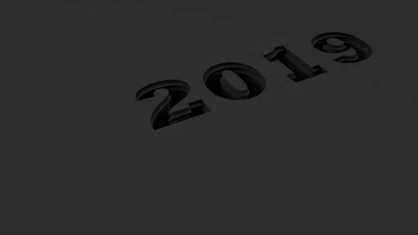 2019 Numara Siyah Kağıt Kesti 2019 Yeni Yıl Işareti Render — Stok fotoğraf