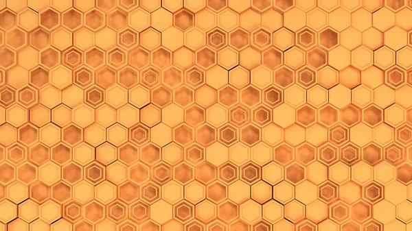 Abstrakt Bakgrund Gjord Orange Hexagoner Väggen Hexagoner Våffelmönster Render Illustration — Stockfoto