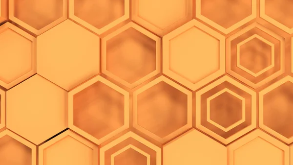 Абстрактный Фон Оранжевых Шестиугольников Стена Шестиугольников Сотовый Рисунок Рендеринг — стоковое фото