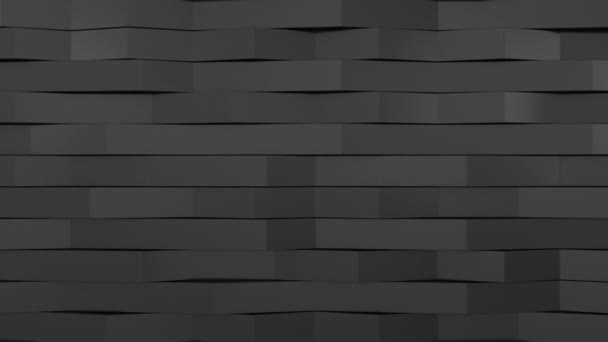 Абстрактная Анимация Черных Глянцевых Пластиковых Волн Изогнутые Полосы Рисунок Фона — стоковое видео