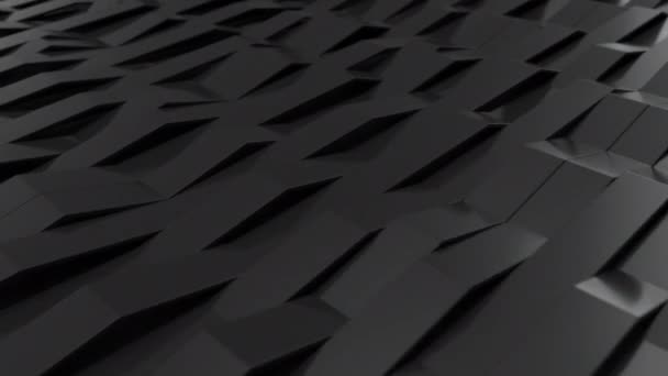 Animación Abstracta Ondas Plásticas Brillo Negro Patrón Fondo Rayas Dobladas — Vídeos de Stock
