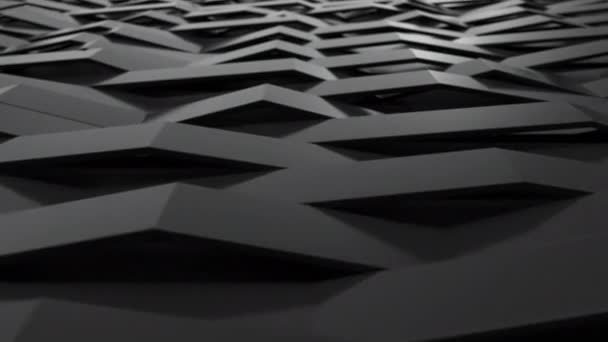 Abstrakte Animation Von Schwarz Glänzenden Plastikwellen Gebogene Streifen Hintergrund Muster — Stockvideo