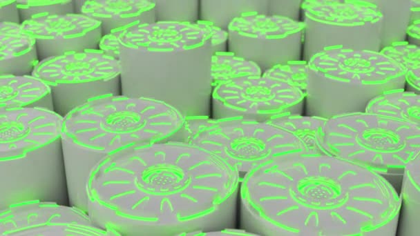 Heldere Futuristische Geanimeerde Technologische Achtergrond Gemaakt Van Cilinders Met Kleurrijke — Stockvideo