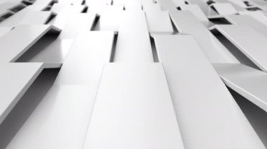 Beyaz parlak plastik dalgaların soyut üç boyutlu animasyonu. Çizgili arka plan deseni. 3B canlandırma canlandırması