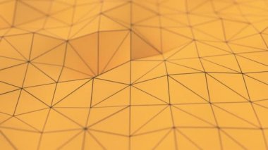 Çokgen şekilli soyut animasyon arkaplanı. Turuncu düşük polyester yüzeyi siyah bağlayıcı çizgilerle değiştirilmiş. 3d canlandırma döngüsü