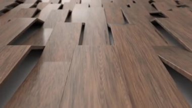 Ahşap parlak plastik dalgaların soyut üç boyutlu animasyonu. Çizgili arka plan deseni. 3d canlandırma canlandırması