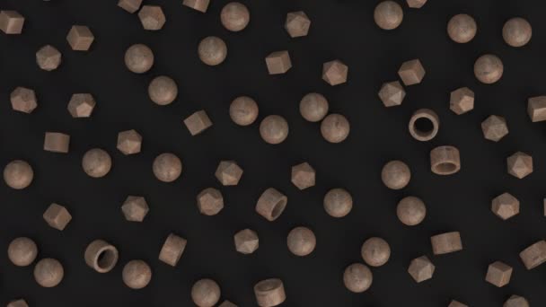 Animation du motif des primitives en bois passant du chaos à l'ordre. Fond géométrique abstrait. Animation de rendu 3D 