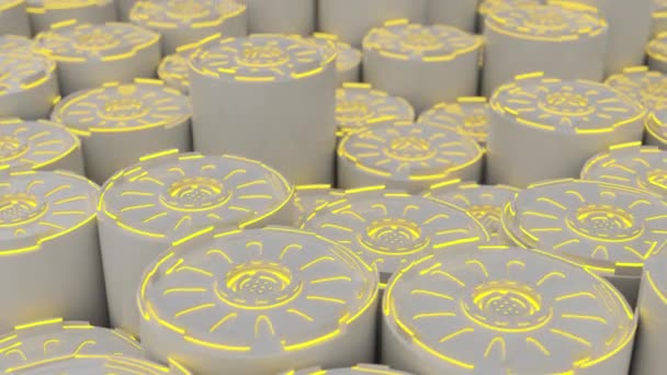 Heller Futuristischer Animierter Technologischer Hintergrund Aus Zylindern Mit Bunt Leuchtenden — Stockvideo