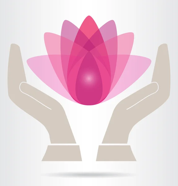 Kéz és a lotus flower ikon — Stock Vector