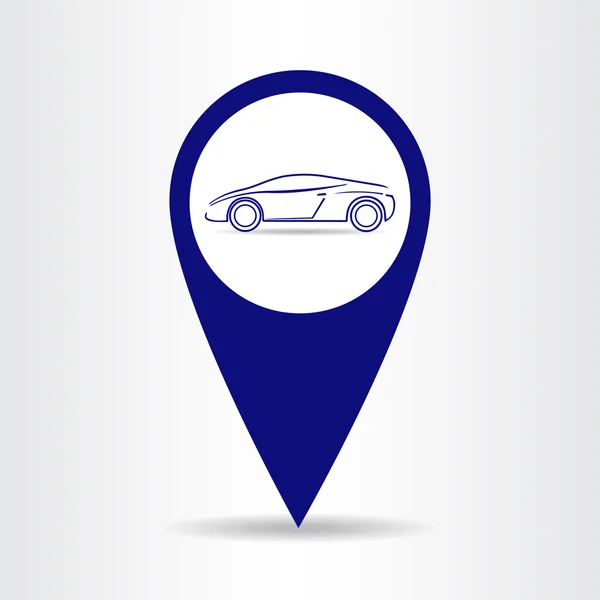 Mapa puntero con icono de coche . — Vector de stock