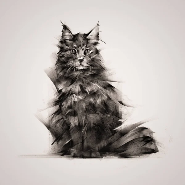 Gatto dipinto seduto su uno sfondo chiaro — Foto Stock