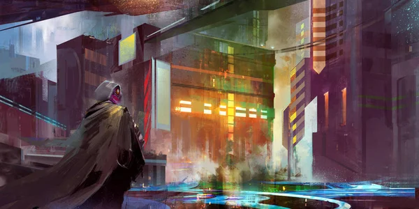 gelecekteki cyberpunk kentsel peyzaj