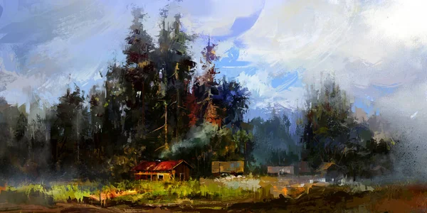 painted bright summer rural landscape