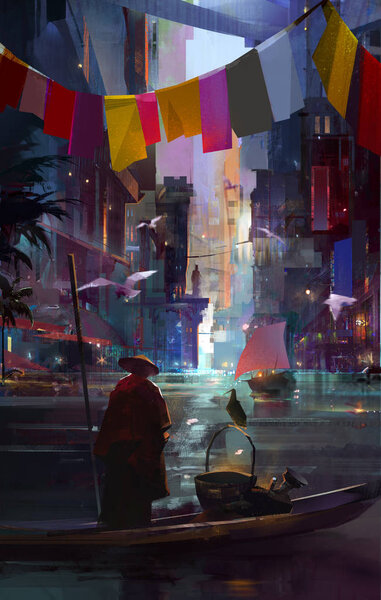 Эскиз, городская среда будущего
