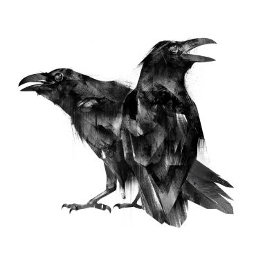 painted sitting bird crows on a white background clipart