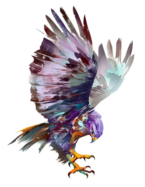 Isoliert gemalter fliegender Falke — Stockfoto