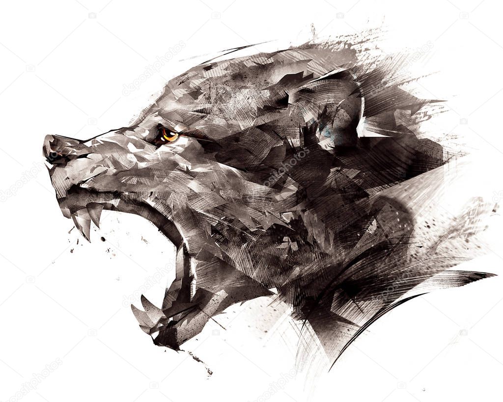 Drawn wolf wolf sideways on a white background