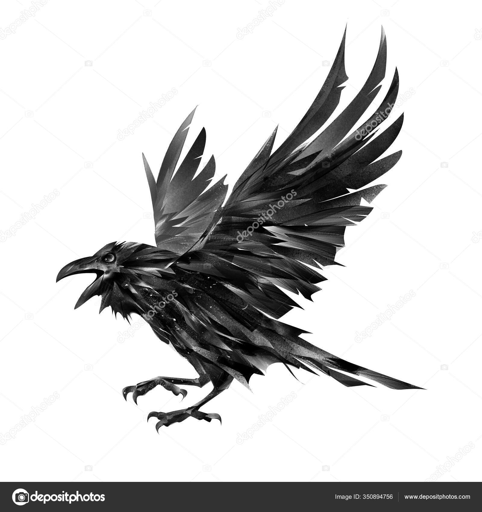 raven bird flying tattoo