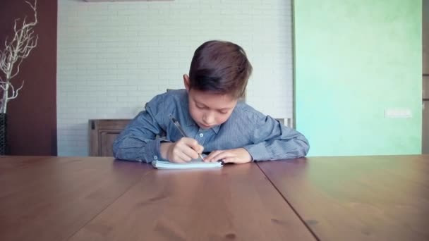 Mały chłopiec odrabiania lekcji w domu — Wideo stockowe