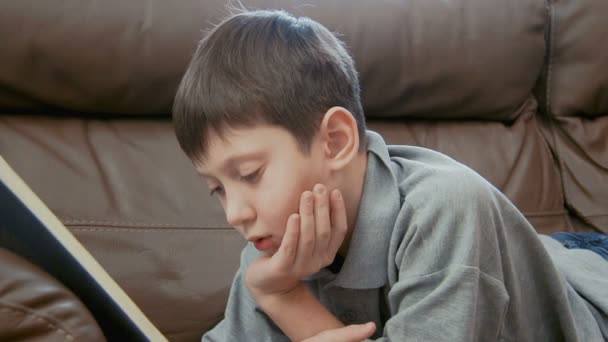 Little boy reading a book — Stock Video