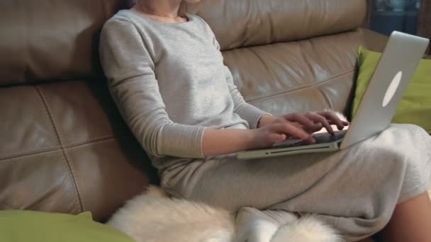 Anonyme Frau tippt auf ihrem Laptop — Stockvideo