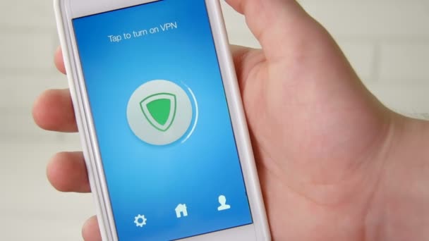 Smartphone için güvenli enterne dalga köpüğü VPN üzerinde açma — Stok video