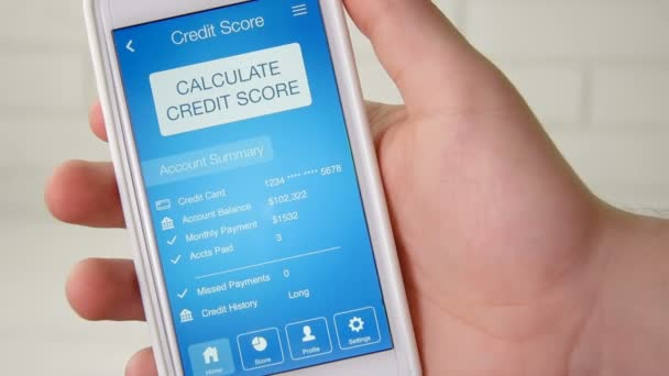 Checking credit score on smartphone using application. The result is GOOD — Stock Video